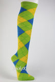 Lime Green Bright Blue Yellow Argyle Knee Sock