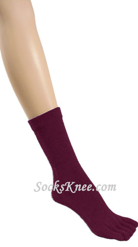 Wine 5fingers Toed Toe Socks, Quarter ~ Mid-calf Length