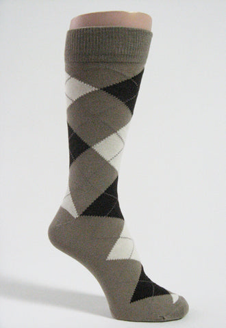 Beige brown cream Mens argyle socks mid calf