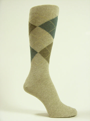 Beige teal khaki Mens argyle socks mid calf