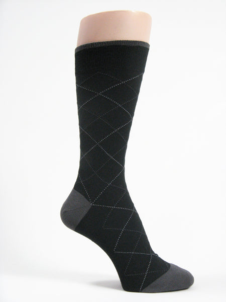 Black charcoal grey Mens argyle socks mid calf