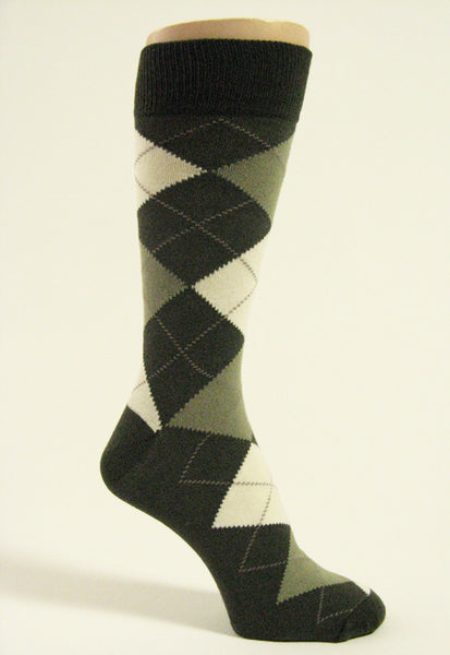 Dark green cream moss green Mens argyle socks mid calf