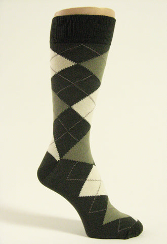 Dark green cream moss green Mens argyle socks mid calf