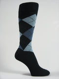 Navy light sky blue Mens argyle socks mid calf