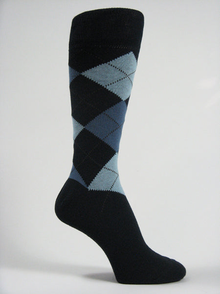 Navy light sky blue Mens argyle socks mid calf