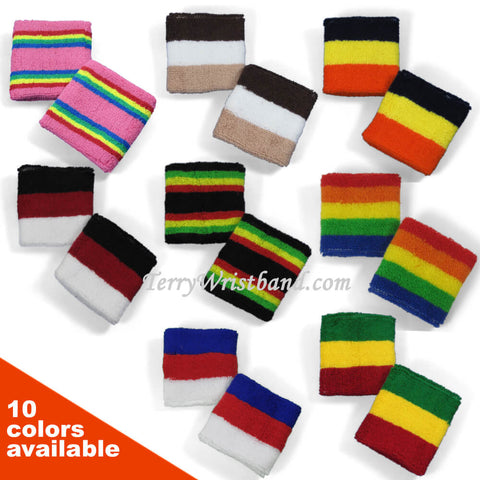 2.5 inch Multi-color Striped Sweat Wristbands for Sports
