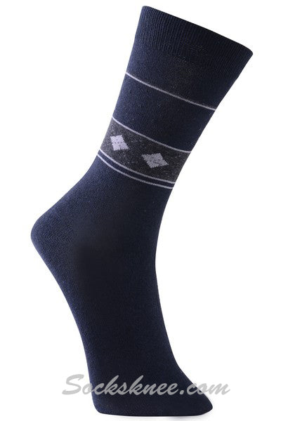 Navy Men's Argyle Tribal Band Dress Socks