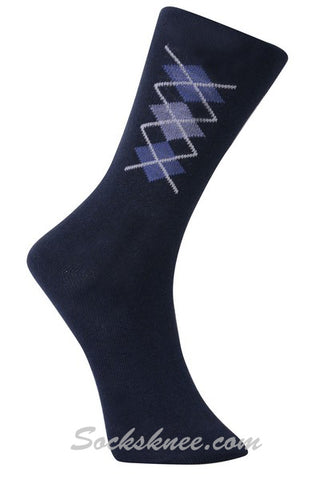Navy Men's Diamond Blended Dress Socks