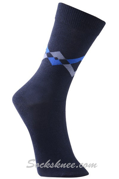 Navy Men's Diamond Link Cotton Blended Dress Socks