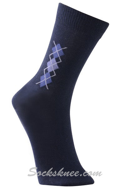 Navy Blue Gray  Mens Mini Diamond Mid Calf Dress socks