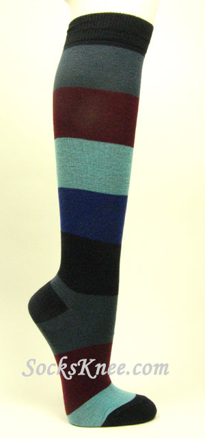Navy, Bluish Gray, Maroon, Light Blue, Blue High Socks for Women