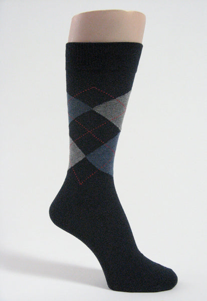 Navy grey blue Mens argyle socks mid calf