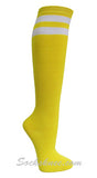 Bright Yellow and 2 White Stripes Knee High Socks for Women