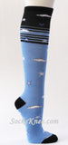 Stars and Cloud in Sky Light Blue Black High Socks