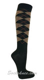Olive Green / Taupe Argyle Women knee High Socks