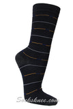 Orange White Blue Lines in Black Mens Dress Socks