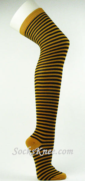 Orange and Black Thin Over Knee striped socks