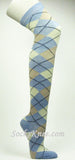 Carolina Blue Cream Khaki Black Over Knee Argyle Socks