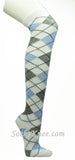 White Light Gray Light Blue Over Knee Argyle Socks