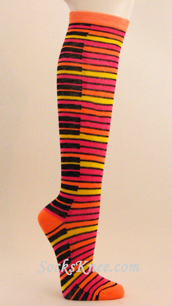 Piano Theme Orange Knee High Socks for Girl