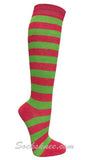 Hot Pink / Lime Green Women Wider Striped Knee Socks
