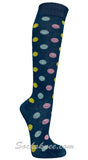 Pink / Sky / Yellow Polka Dots Denim Women Fashion Knee High Socks