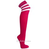 Hot Pink with White Triple Stripes Women Cosplay Over Knee Socks
