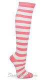 Pink and White Wider Striped Knee Socks
