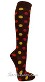 Pink / Red / Yellow Polka Dots Brown Women Knee High Socks