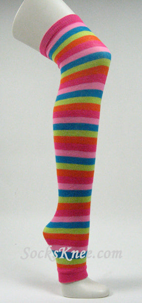 Pink Lime Green Blue Striped Long Leg Warmer