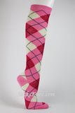 Pink Red White Argyle Knee Sock