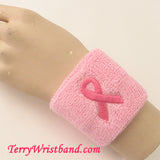 Breast Cancer Awareness Pink Ribbon Terry Wristband for sports