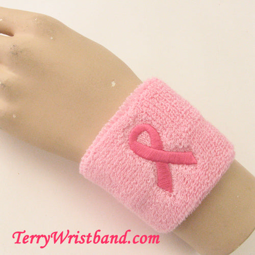 Breast Cancer Awareness Pink Ribbon Terry Wristband for sports