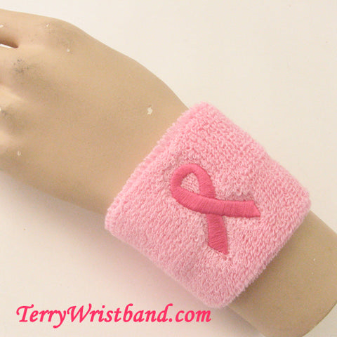 Breast Cancer Awareness Pink Ribbon Terry Wristband for sports