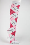 White and Pink Argyle throughout Knee Socks