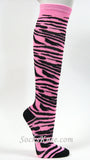 Pink  White Zebra Striped Women's High Knee Socks