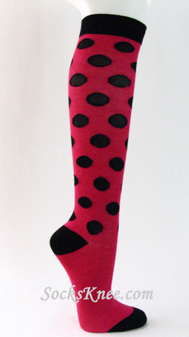 Dark Hot Pink Polka Dots Knee Socks for Women