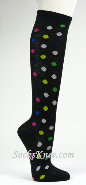 Polka Dots Black Women's Knee Socks