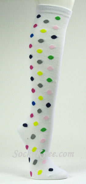 Polka Dots White Women's Knee Socks