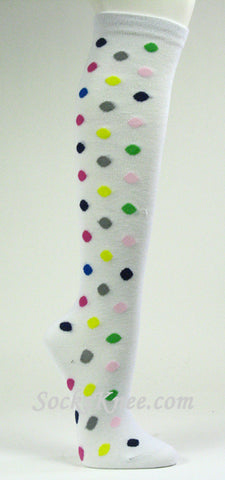 Polka Dots White Women's Knee Socks