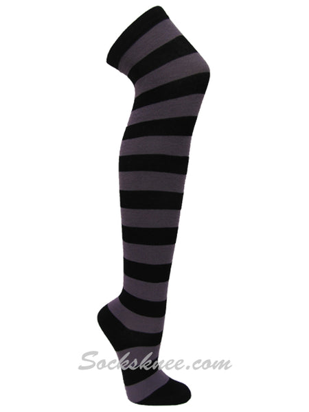 Black and Purple over knee wider striped socks