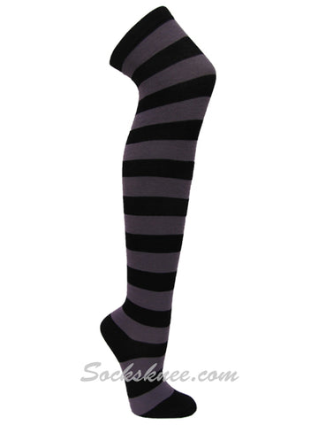 Black and Purple over knee wider striped socks