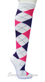 White and Dark(Deep) Purple Argyle throughout Knee Socks