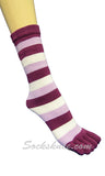 Purple,Soft Lilac,White Quarter ~ Midcalf Striped Toed Toe Socks