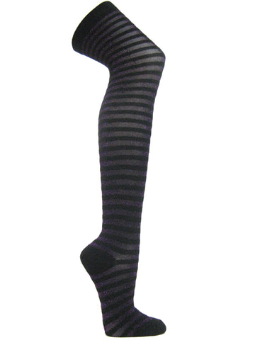 Purple black glitter sparkling striped over knee socks