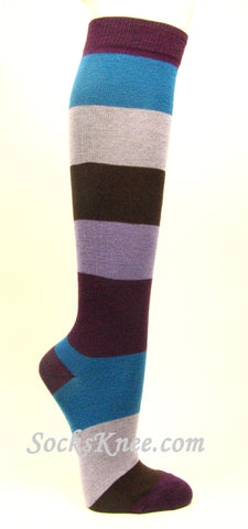 Purple Bright Blue Lavender Brown Fashion High Sock for Women