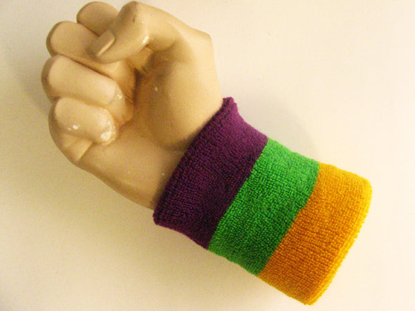 Purple bright green golden yellow wristband sweatband