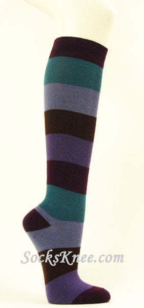 Purple Lavender Maroon Wider Striped Knee high socks