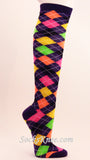 Purple Orange Neon Green Argyle Knee Socks for Girl