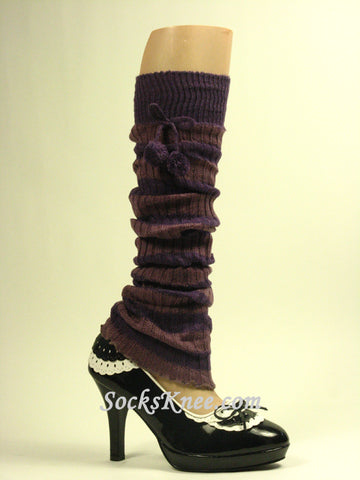 Purple Striped Pom Pom Leg Warmer